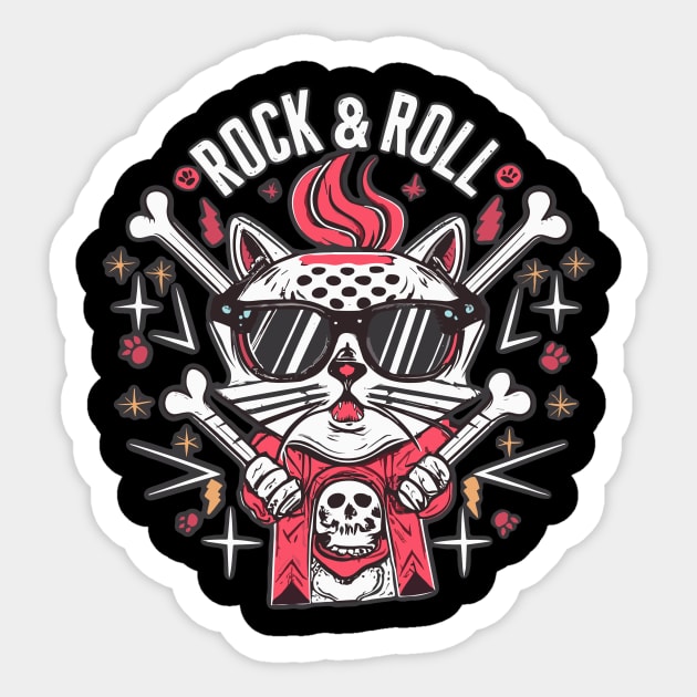 Rock And Roll Funky Cat Sticker by FanArts
